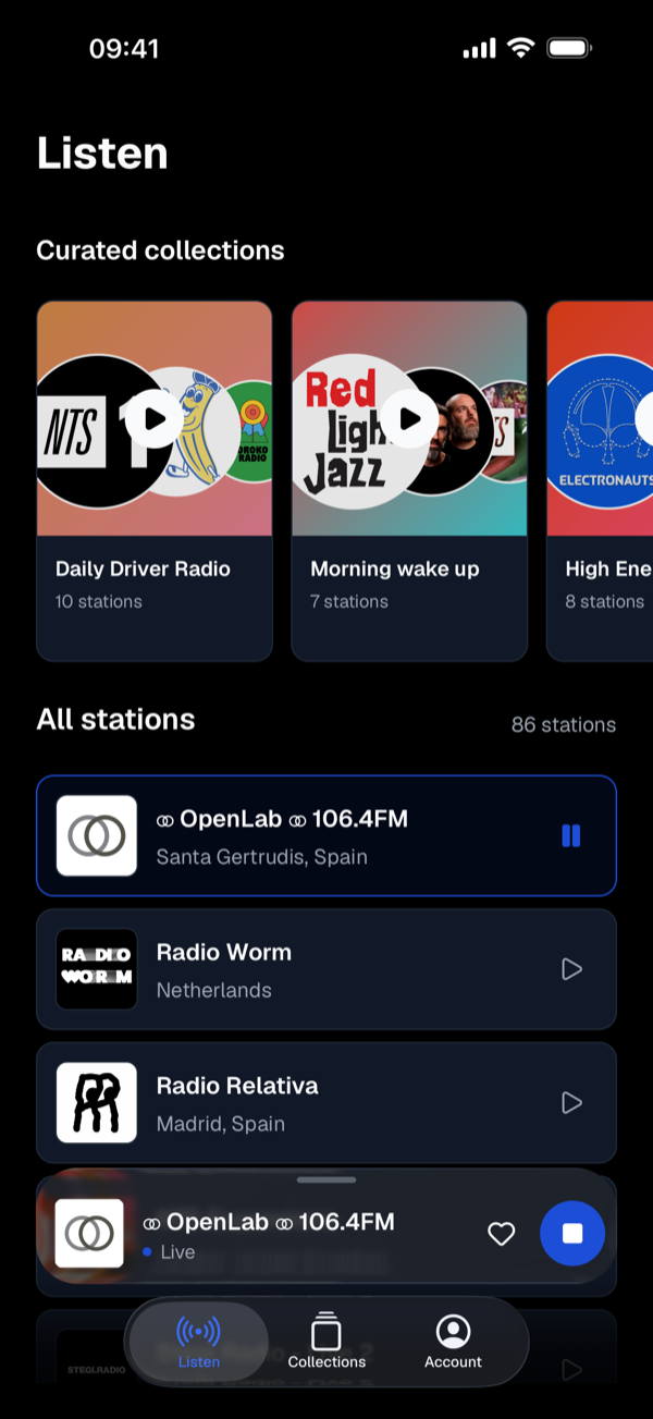 Commons Radio op iPhone — samengestelde collecties en onafhankelijke radiostations
